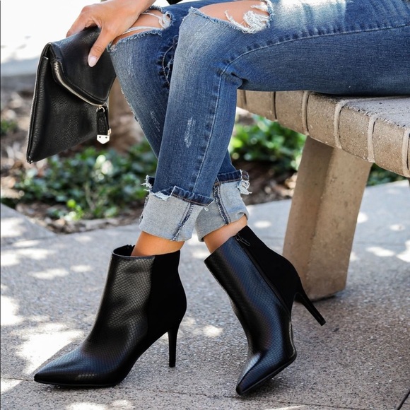 Four Hearts Boutique Shoes - Two-tone snake texture ankle bootie